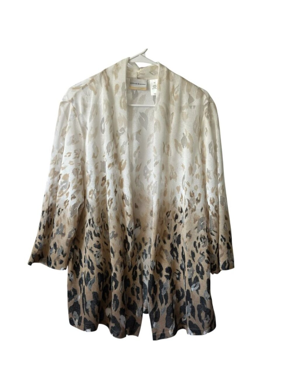 Alfred Dunner Womens 1X Sheer Cardigan Open Ombre Animal Print Neutrals 3/4 Slee - Picture 2 of 16